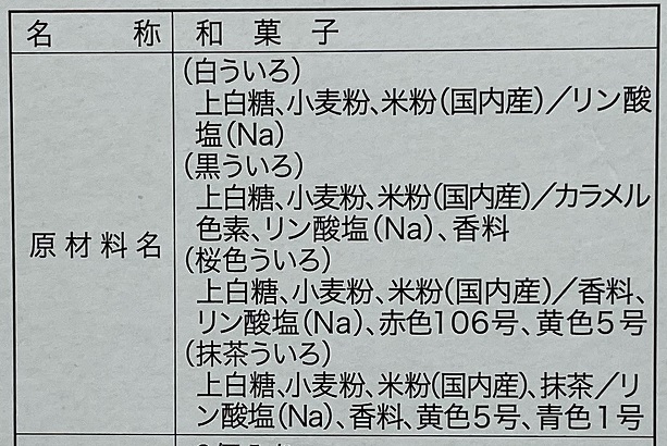 米粉に小麦粉が加わったういろうの原材料成分